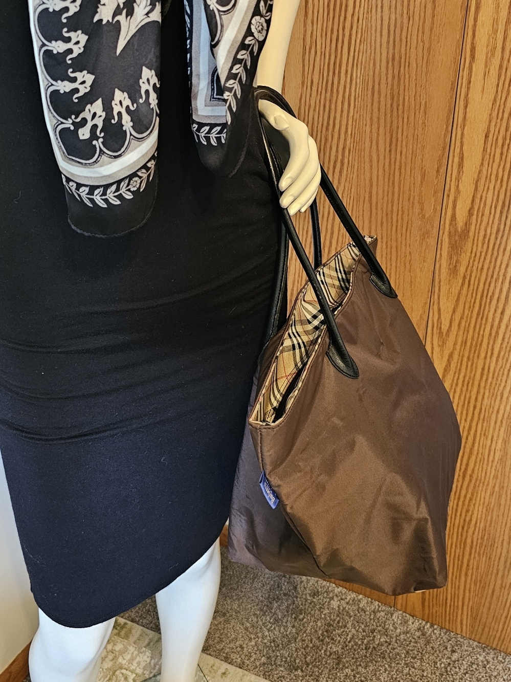 Burberry Brown Tote with Black Straps and Signature Check Base - Picture 16 of 16